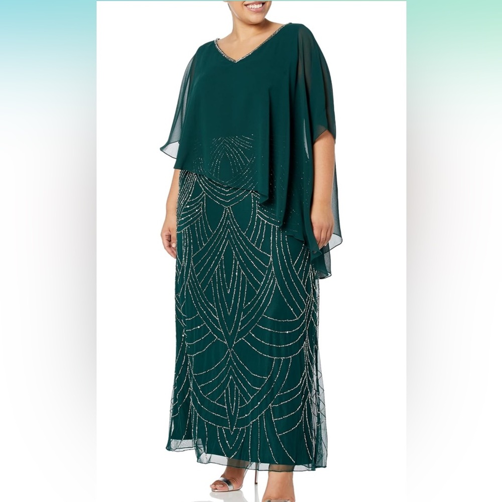 J Kara Caplet V-Neck Mock 2 Piece Beaded Dress NWT 14w